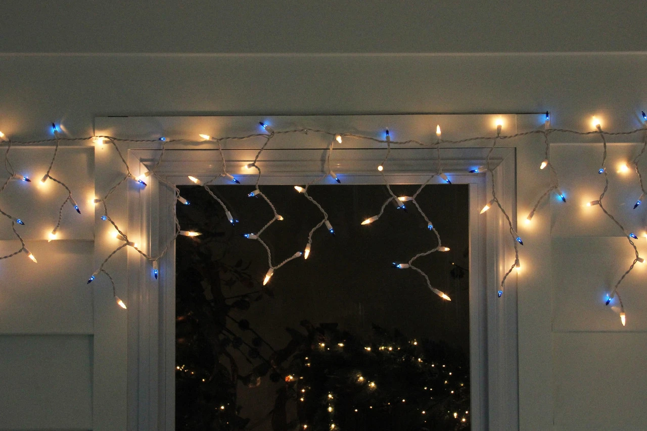 50 Blue And Clear Mini Window Curtain Icicle Christmas Lights - 2.6 Ft White Wire 5 50 Blue And Clear Mini Window Curtain Icicle Christmas Lights - 2.6 Ft White Wire - Image 3