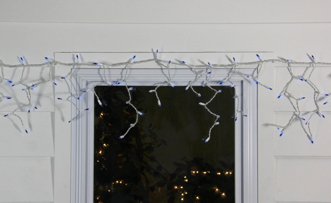 50 Blue Mini Window Curtain Icicle Christmas Lights - 2.6 Ft White Wire 5 50 Blue Mini Window Curtain Icicle Christmas Lights - 2.6 Ft White Wire - Image 3