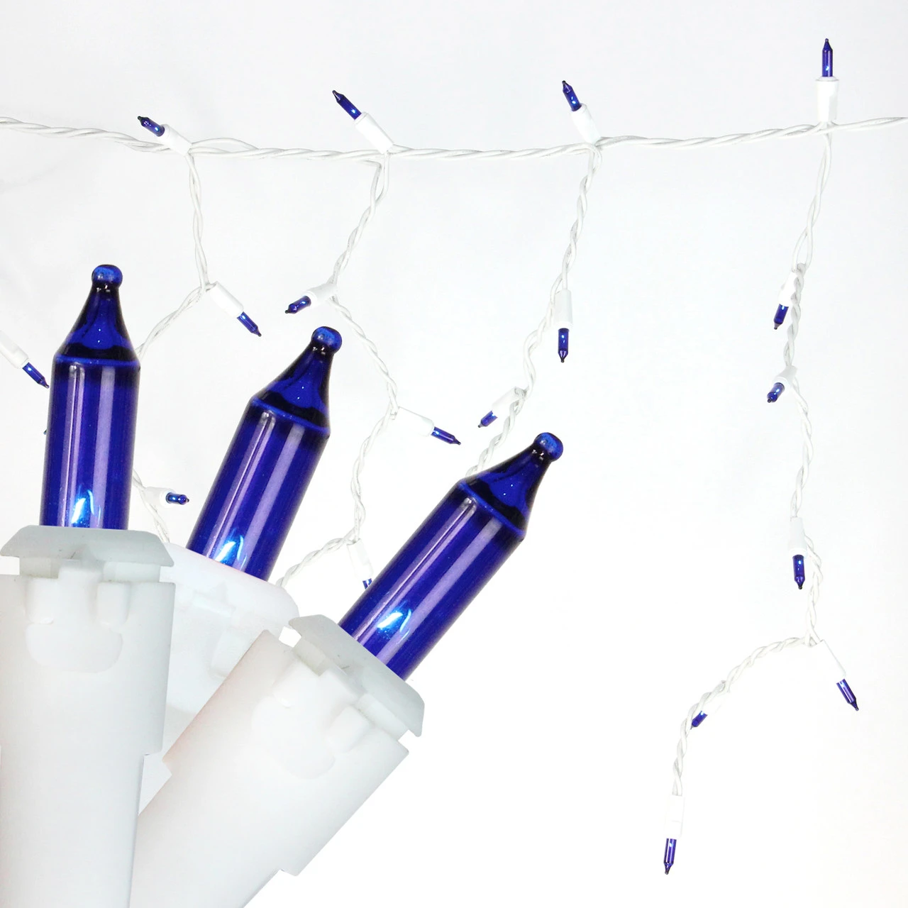 50 Blue Mini Window Curtain Icicle Christmas Lights - 2.6 Ft White Wire 3 50 Blue Mini Window Curtain Icicle Christmas Lights - 2.6 Ft White Wire