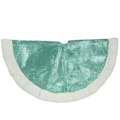 47" Mint Green Sequins Christmas Tree Skirt With White Sherpa Fur Trim -Beauty Wreaths Shop northlight20hm14698 03 56120.1684956341