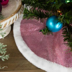 20" Pink Glittered Mini Christmas Tree Skirt With White Fur Trim 7 20" Pink Glittered Mini Christmas Tree Skirt With White Fur Trim -Beauty Wreaths Shop northlight20l27922 71367.1684941317