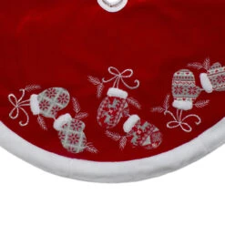 48-Inch Red And White Embroidered Winter Mittens Christmas Tree Skirt -Beauty Wreaths Shop northlight20l87988 85496.1667530467