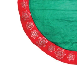 48" Green Christmas Tree Skirt With Red Gemstone Glitter Snowflake Trim -Beauty Wreaths Shop northlight20n02719 72644.1667488233