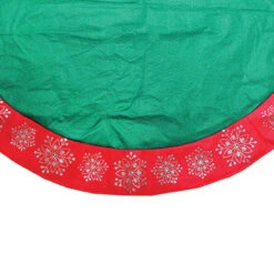 48" Green Christmas Tree Skirt With Red Gemstone Glitter Snowflake Trim -Beauty Wreaths Shop northlight20n02719b 46177.1667488233
