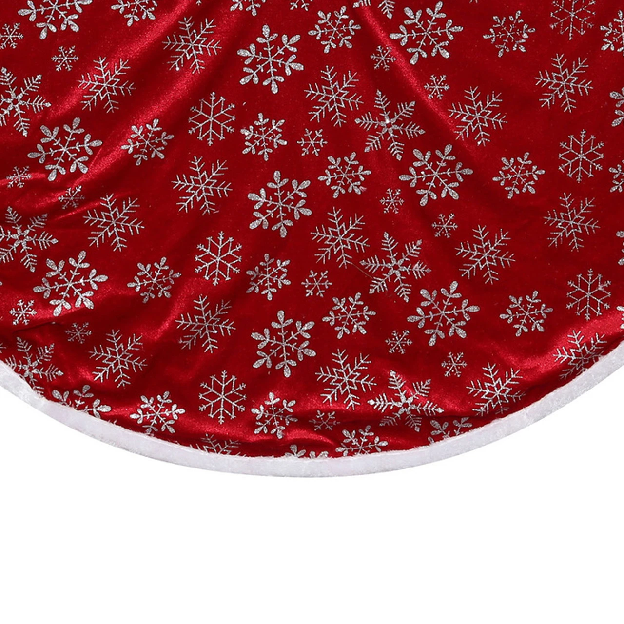 48" Red And White Snowflake Christmas Tree Skirt With A White Border 5 48" Red And White Snowflake Christmas Tree Skirt With A White Border - Image 3
