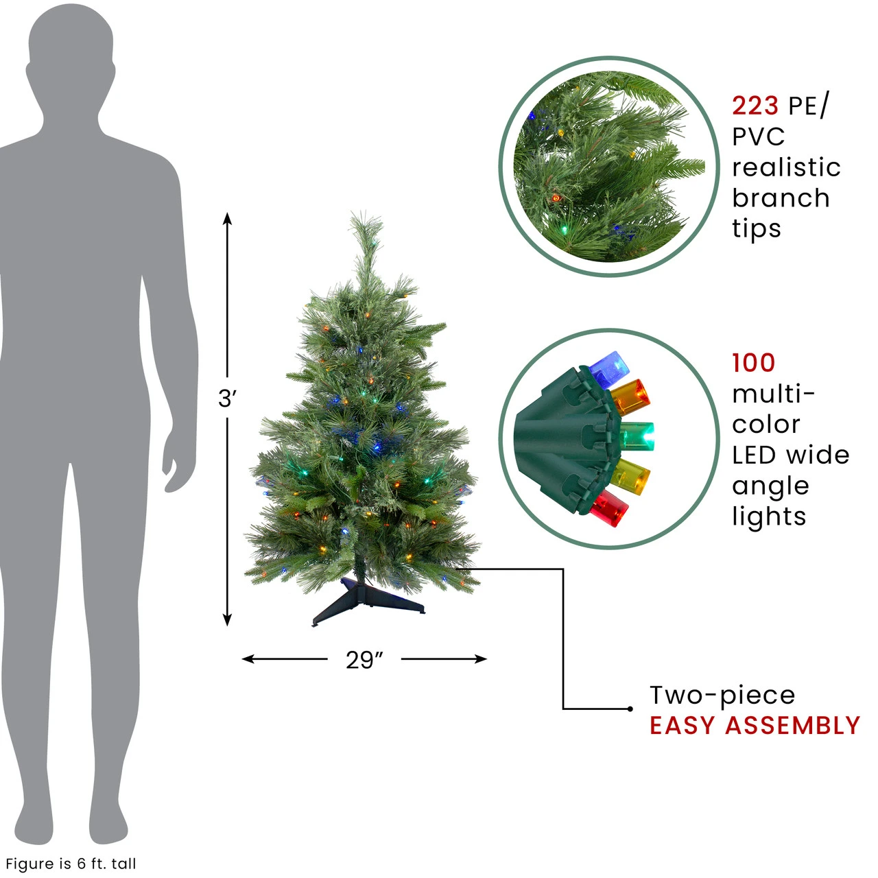 3' X 29 Pre-Lit Ashcroft Cashmere Pine Full Artificial Christmas Tree - Multi LED Lights 4 3' X 29 Pre-Lit Ashcroft Cashmere Pine Full Artificial Christmas Tree - Multi LED Lights - Image 2