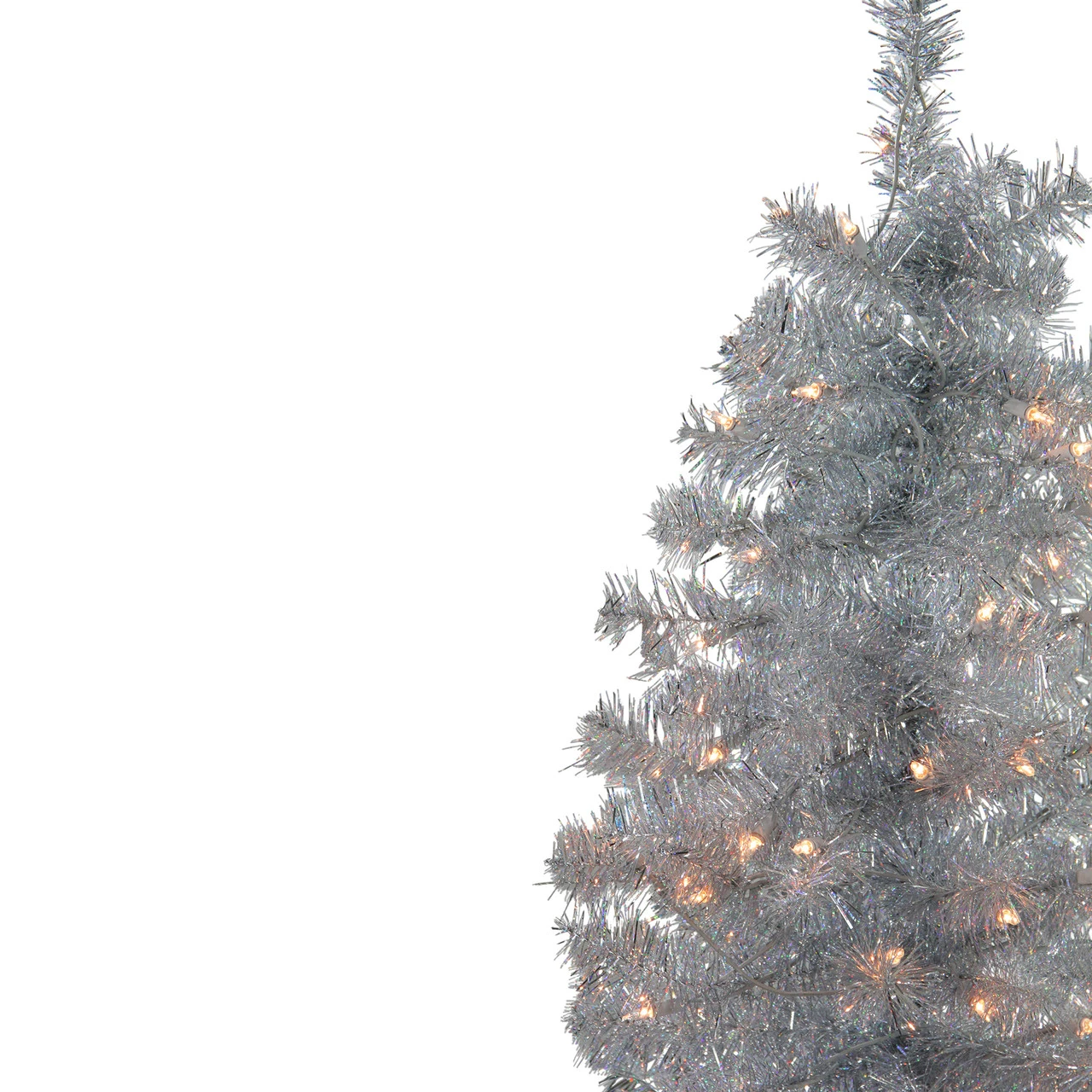 4' X 22" Pre-Lit Slim Silver Artificial Tinsel Christmas Tree - Clear Lights 4 4' X 22" Pre-Lit Slim Silver Artificial Tinsel Christmas Tree - Clear Lights - Image 2