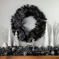 Black Bristle Artificial Christmas Wreath- 36 Inches, Warm White LED Lights