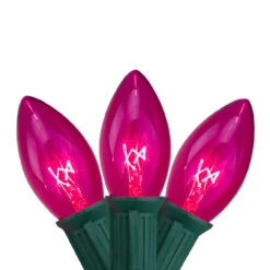 25-Count Pink Transparent C9 Mini Christmas Light Set, 24ft Green Wire