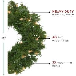 Pre-Lit Deluxe Windsor Pine Artificial Christmas Wreath - 12-Inch, Clear Lights -Beauty Wreaths Shop northlight gb20yww812 gr thumbnail 07540.1667573678