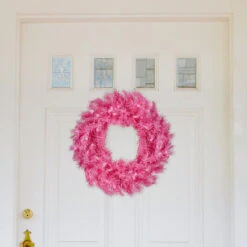 24" Pre-Lit Pink Spruce Artificial Christmas Wreath, Pink Lights
