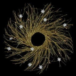 28" Pre-lit Gold Glittered Artificial Twig Christmas Wreath, Warm White LED Lights -Beauty Wreaths Shop northlight h36276 on20black 91169.1681147204