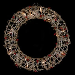 Pre-Lit Champagne Gold Glittered Rattan Berry Artificial Christmas Wreath - 18-Inch, Clear Lights -Beauty Wreaths Shop northlight h85239 1 on20black 36723.1669126272