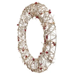 Pre-Lit Champagne Gold Glittered Rattan Berry Artificial Christmas Wreath - 18-Inch, Clear Lights -Beauty Wreaths Shop northlight h85239 2 20469.1669126272