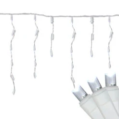 300 Count Cool White LED Wide Angle Icicle Christmas Lights, 24.5 Ft White Wire