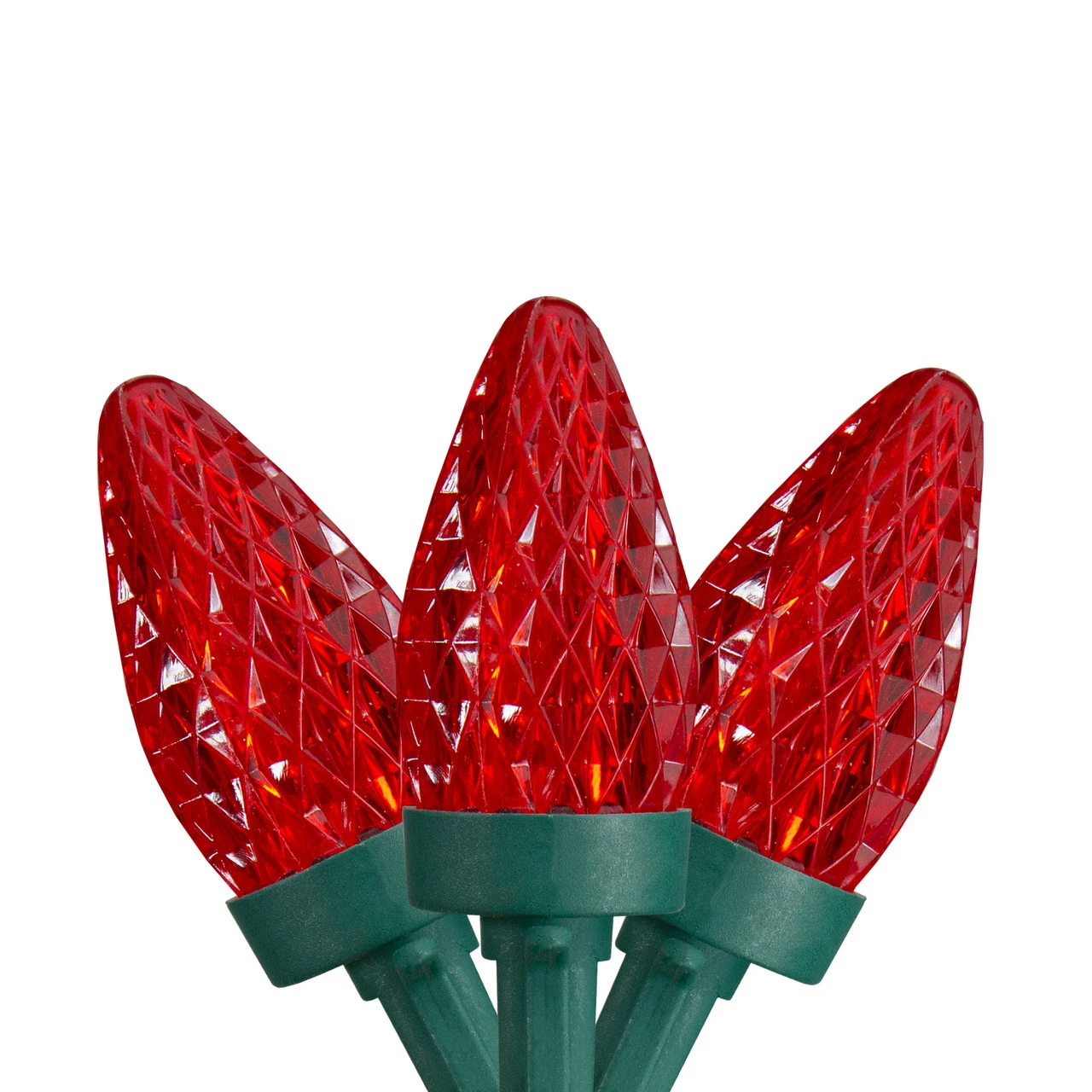 50ct Red LED C7 Faceted Christmas Lights, 21ft Green Wire 3 50ct Red LED C7 Faceted Christmas Lights, 21ft Green Wire