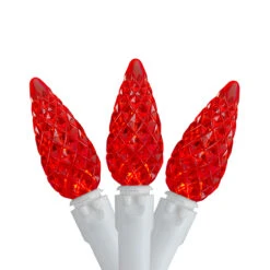 70 Count Red LED C6 Faceted Christmas Lights, 22.5 Ft White Wire