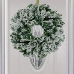 Pre-Lit Flocked Winfield Fir Artificial Christmas Wreath - 24-Inch, Warm White LED Lights -Beauty Wreaths Shop northlight hb27068 4 92285.1667659324