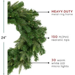 Pre-Lit Roosevelt Fir Artificial Christmas Wreath - 24-Inch, Warm White LED Lights -Beauty Wreaths Shop northlight hb27080 thumbnail 55224.1667530002