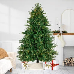 7.5' Pre-Lit Juniper Pine Artificial Christmas Tree, Warm White LED Lights