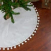 36" White Christmas Tree Skirt With A Pom Pom Border And Tie Backs -Beauty Wreaths Shop northlight j90423 1 19446.1667491227