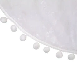 36" White Christmas Tree Skirt With A Pom Pom Border And Tie Backs -Beauty Wreaths Shop northlight j90423 3 13198.1667491228