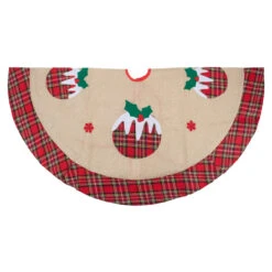 48" Burlap Plaid Tree Skirt With Christmas Puddings -Beauty Wreaths Shop northlight j90424 4 60738.1667535628