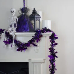 Black With Purple Bats Halloween Tinsel Garland - 50 Feet, Unlit -Beauty Wreaths Shop northlight k28319 3 18987.1667623069