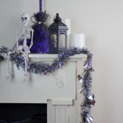 Black And Silver With Ghosts Halloween Tinsel Garland - 50 Feet, Unlit -Beauty Wreaths Shop northlight k28320 3 51250.1667623075