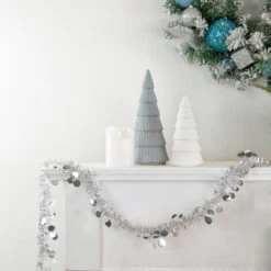 50' X 1.5" Silver Tinsel Christmas Garland With Polka Dots - Unlit -Beauty Wreaths Shop northlight k94054 style 88764.1667568827
