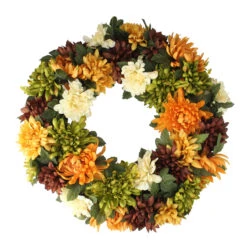 Autumn Orange And Green Chrysanthemum Artificial Thanksgiving Wreath - 19.5-Inch, Unlit