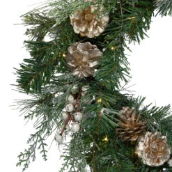 Pre-Lit Champagne Gold Pine Cone And Berry Mixed Pine Wreath - 22-Inch, Clear Lights -Beauty Wreaths Shop northlight kji28175 1 04554.1667623789