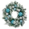 Flocked Pine With Teal And Silver Ornaments Artificial Christmas Wreath, 24-Inch, Unlit -Beauty Wreaths Shop northlight kji82572 updated2022 21662.1667657668