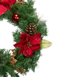 Green Pine And Poinsettias Artificial Christmas Wreath - 24-Inch, Unlit -Beauty Wreaths Shop northlight kjit9968 1 49340.1667660121
