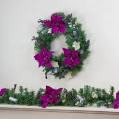 6' X 10" Poinsettia And Pine Cone Artificial Christmas Garland - Unlit -Beauty Wreaths Shop northlight kjix7204 4 81011.1667660014