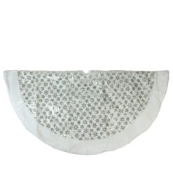 60" White And Silver Sequin Snowflake Christmas Tree Skirt With Faux Fur Border -Beauty Wreaths Shop northlight l00050 2 08803.1667521000