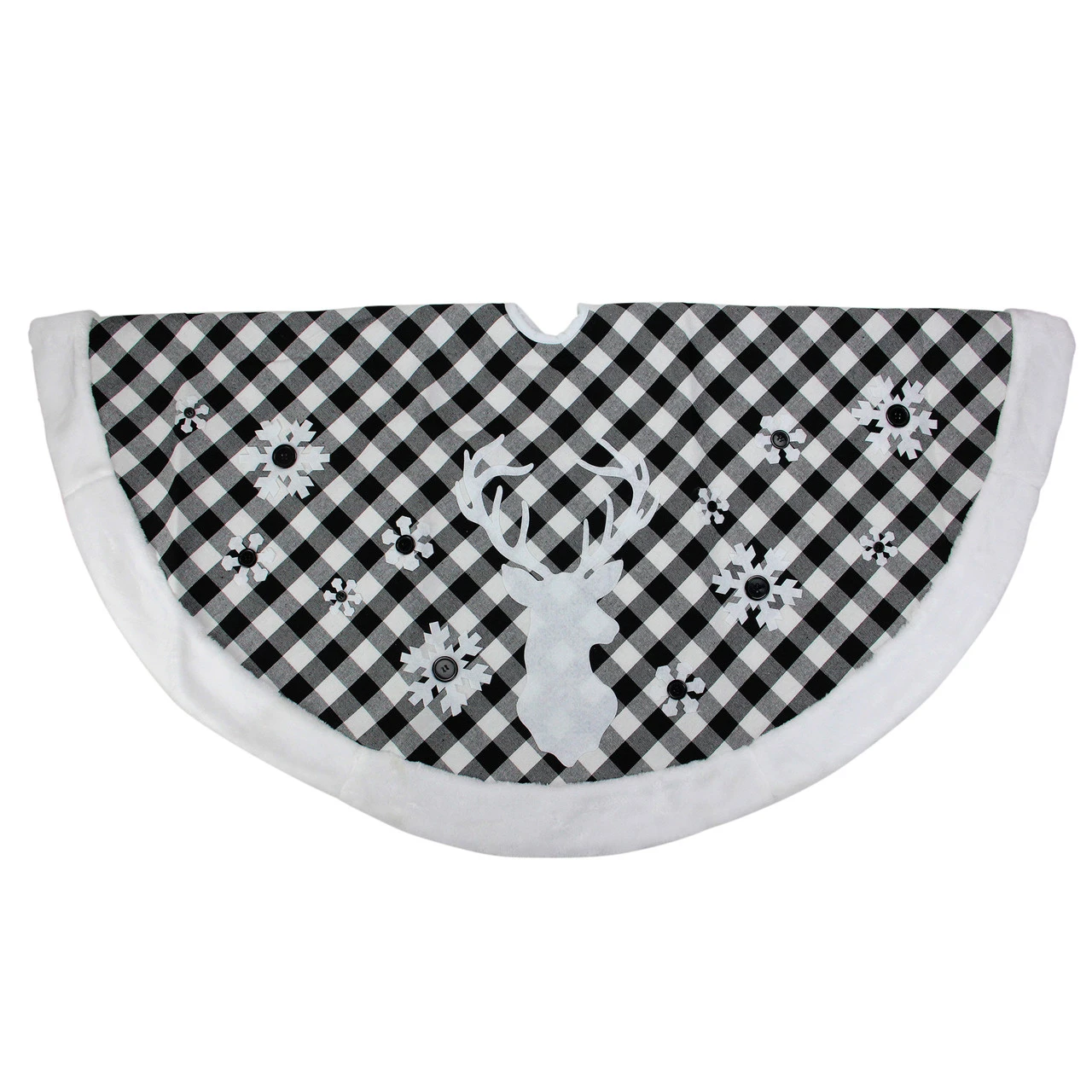 48" Black And White Plaid Reindeer Christmas Tree Skirt 4 48" Black And White Plaid Reindeer Christmas Tree Skirt - Image 2