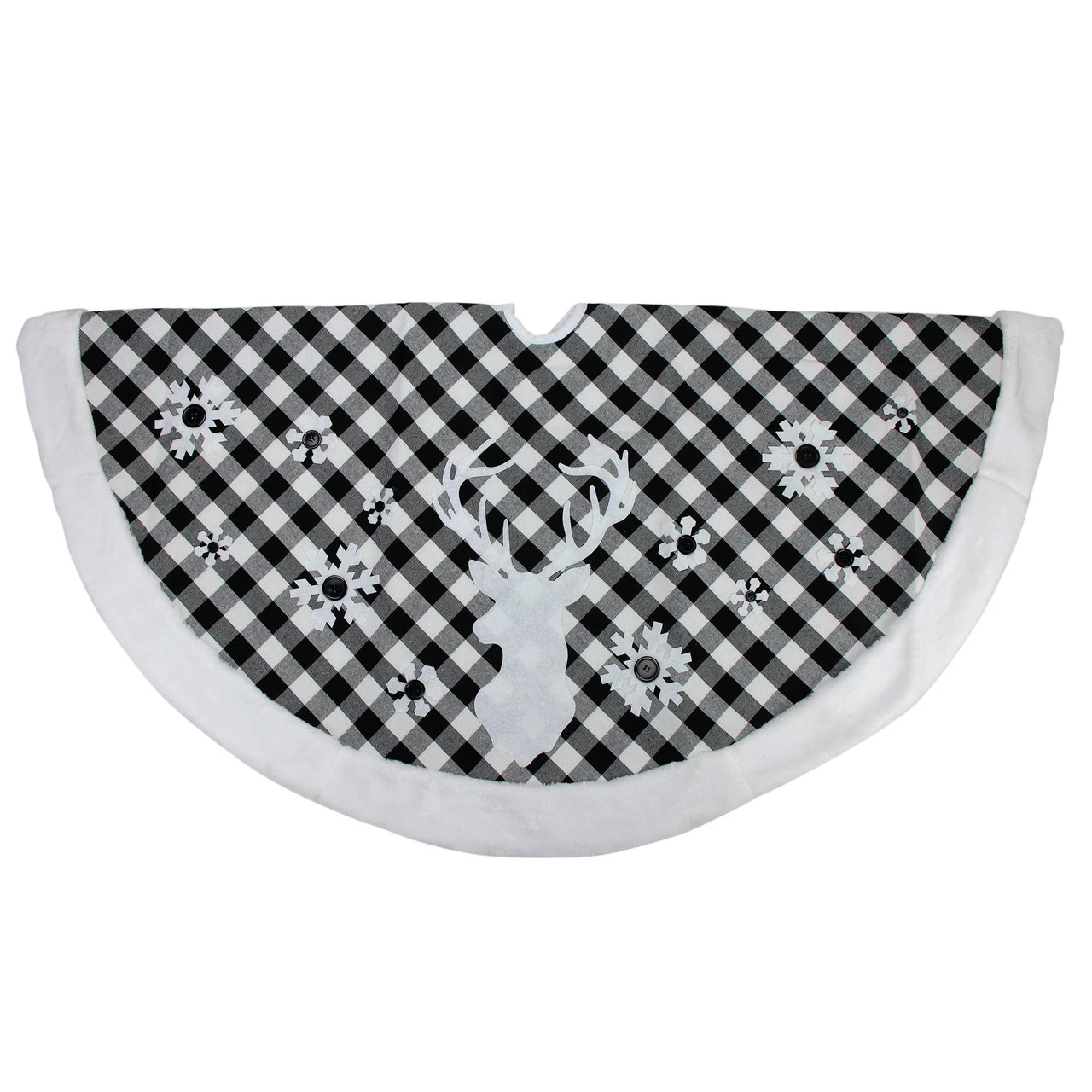 48" Black And White Plaid Reindeer Christmas Tree Skirt 5 48" Black And White Plaid Reindeer Christmas Tree Skirt - Image 3