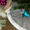20" Silver Glittered Mini Christmas Tree Skirt With White Fur Trim