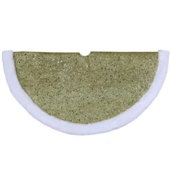 20" Gold Glittered Mini Christmas Tree Skirt With Faux Fur Trim