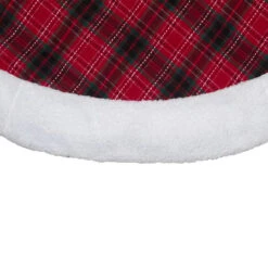 60" Red And Green Plaid Christmas Tree Skirt With White Sherpa Trim -Beauty Wreaths Shop northlight l27930 01 73059.1667529980