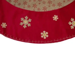 60" Burlap Glittered Snowflake Rustic Christmas Tree Skirt With Red Velvet Trim -Beauty Wreaths Shop northlight l27931 1 55525.1667529980