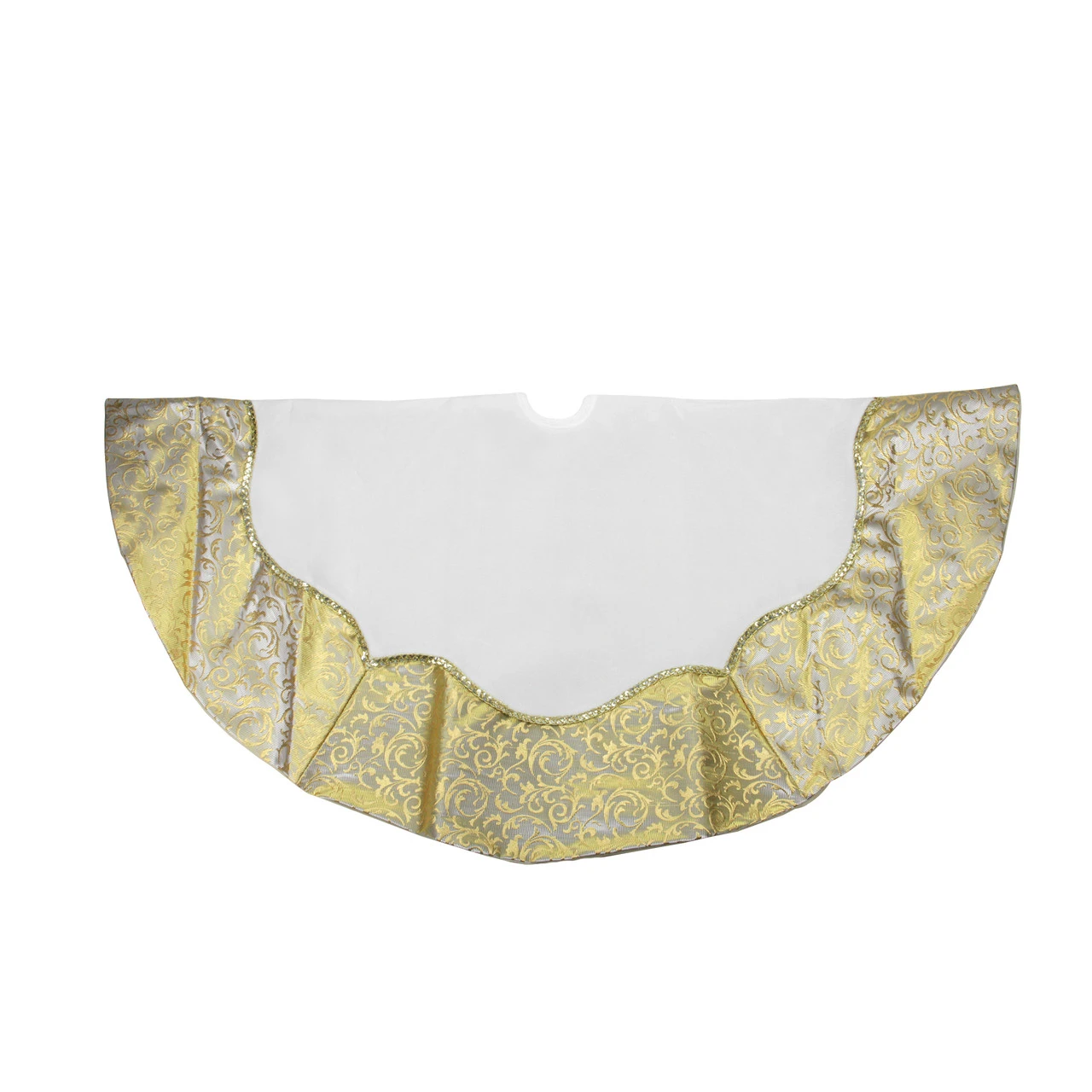 48" White And Gold Two Toned Flourish Christmas Tree Skirt 3 48" White And Gold Two Toned Flourish Christmas Tree Skirt