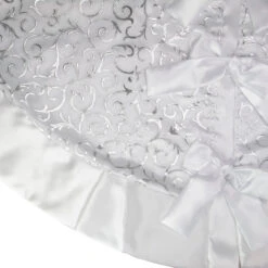 48" Silver Metallic Filigree Christmas Tree Skirt With Sateen Bows -Beauty Wreaths Shop northlight l85448 1 77785.1667489747