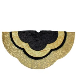 48" Black And Gold Velveteen Floral Scallop Christmas Tree Skirt -Beauty Wreaths Shop northlight l85474 3 07422.1667597478
