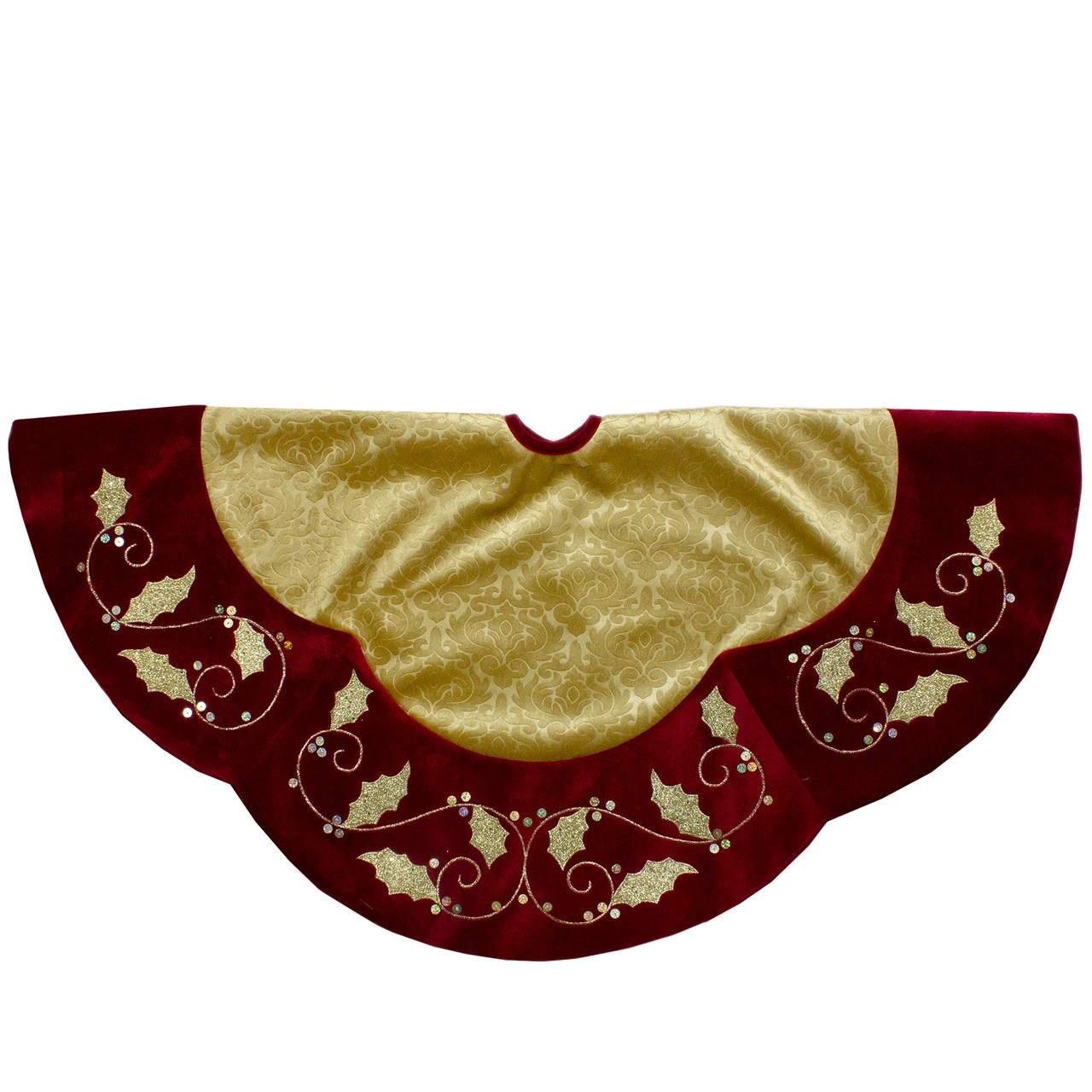 48-Inch Gold And Burgundy Velvet Christmas Tree Skirt 4 48-Inch Gold And Burgundy Velvet Christmas Tree Skirt - Image 2