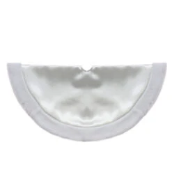 20-Inch White Satin Mini Christmas Tree Skirt With A Faux Fur Border