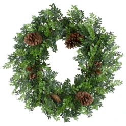 27"Artificial Boxwood And Pine Cone Christmas Wreath-Unlit