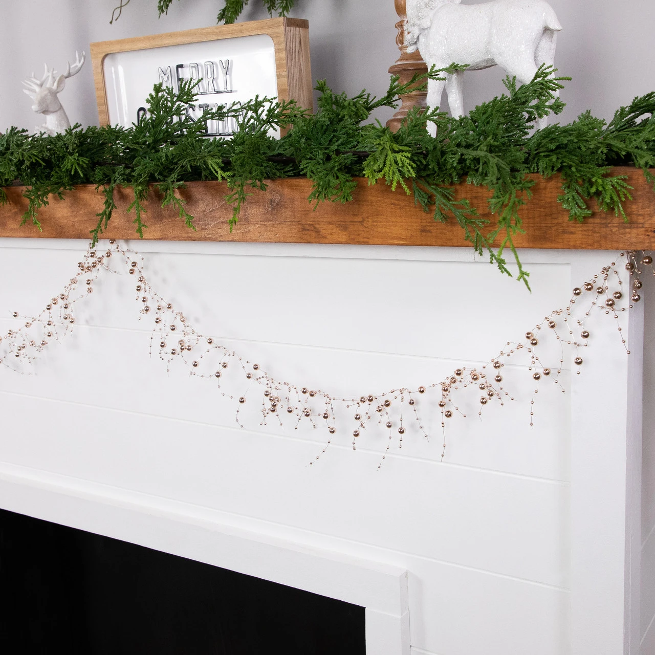 5' X 2" Metallic Rose Gold Beaded Christmas Garland- Unlit 5 5' X 2" Metallic Rose Gold Beaded Christmas Garland- Unlit - Image 3