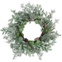 Frosted Green Mixed Foliage And Blueberries Artificial Christmas Wreath, 26-Inch, Unlit